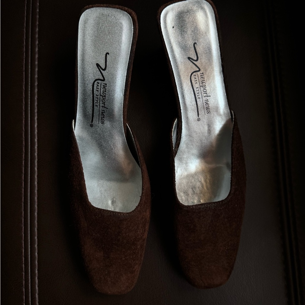 Newport News Brown Suede Mule Heels Classic Style